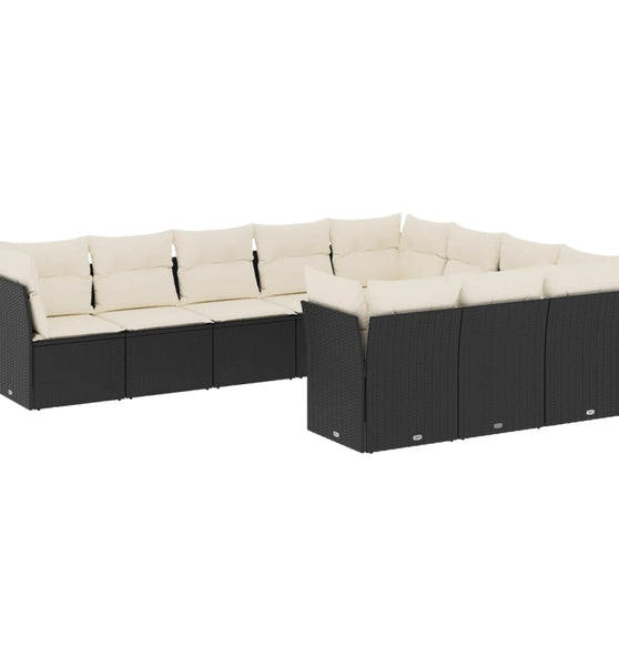 10-tlg. Garten-Sofagarnitur mit Kissen Schwarz Poly Rattan