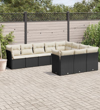 10-tlg. Garten-Sofagarnitur mit Kissen Schwarz Poly Rattan
