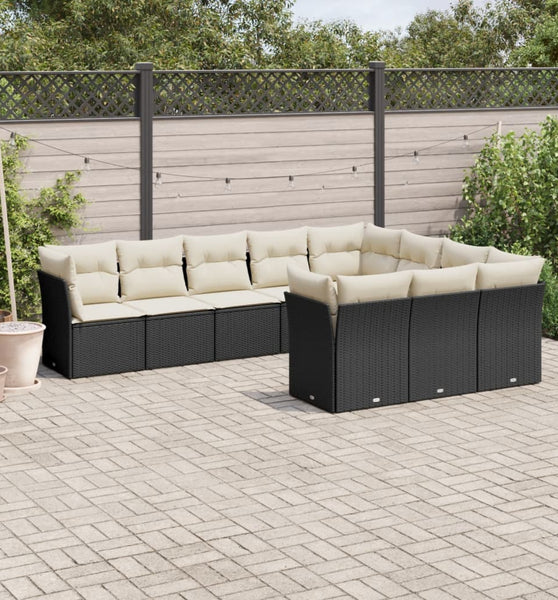 10-tlg. Garten-Sofagarnitur mit Kissen Schwarz Poly Rattan