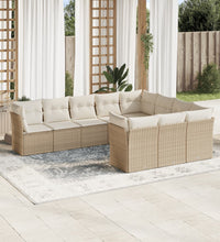 10-tlg. Garten-Sofagarnitur mit Kissen Beige Poly Rattan