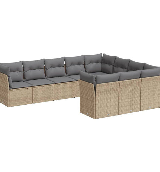 10-tlg. Garten-Sofagarnitur mit Kissen Beige Poly Rattan