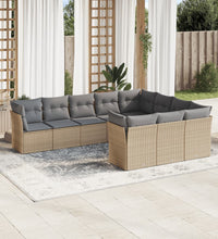 10-tlg. Garten-Sofagarnitur mit Kissen Beige Poly Rattan