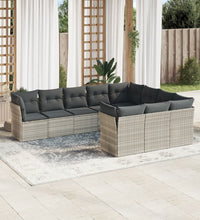 10-tlg. Garten-Sofagarnitur mit Kissen Hellgrau Poly Rattan
