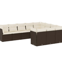 10-tlg. Garten-Sofagarnitur mit Kissen Braun Poly Rattan