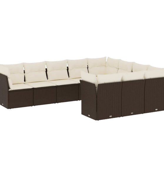 10-tlg. Garten-Sofagarnitur mit Kissen Braun Poly Rattan