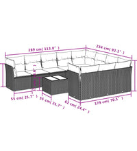 11-tlg. Garten-Sofagarnitur mit Kissen Braun Poly Rattan