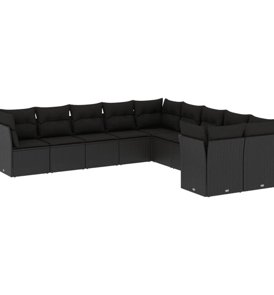 10-tlg. Garten-Sofagarnitur mit Kissen Schwarz Poly Rattan