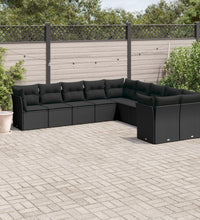 10-tlg. Garten-Sofagarnitur mit Kissen Schwarz Poly Rattan