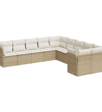 10-tlg. Garten-Sofagarnitur mit Kissen Beige Poly Rattan