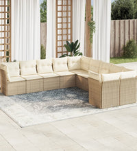 10-tlg. Garten-Sofagarnitur mit Kissen Beige Poly Rattan
