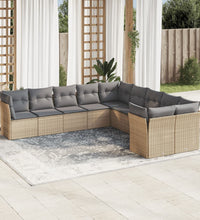 10-tlg. Garten-Sofagarnitur mit Kissen Beige Poly Rattan