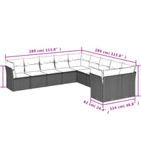 10-tlg. Garten-Sofagarnitur mit Kissen Hellgrau Poly Rattan