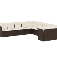 10-tlg. Garten-Sofagarnitur mit Kissen Braun Poly Rattan
