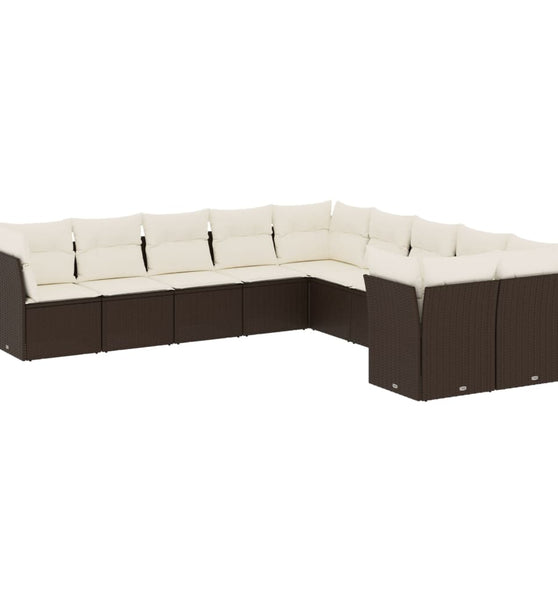 10-tlg. Garten-Sofagarnitur mit Kissen Braun Poly Rattan
