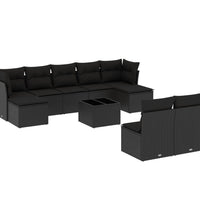 10-tlg. Garten-Sofagarnitur mit Kissen Schwarz Poly Rattan
