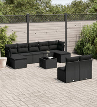 10-tlg. Garten-Sofagarnitur mit Kissen Schwarz Poly Rattan