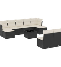 10-tlg. Garten-Sofagarnitur mit Kissen Schwarz Poly Rattan