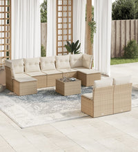 10-tlg. Garten-Sofagarnitur mit Kissen Beige Poly Rattan