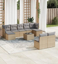 10-tlg. Garten-Sofagarnitur mit Kissen Beige Poly Rattan