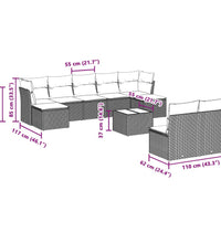 10-tlg. Garten-Sofagarnitur mit Kissen Hellgrau Poly Rattan