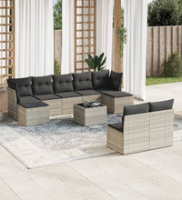 10-tlg. Garten-Sofagarnitur mit Kissen Hellgrau Poly Rattan
