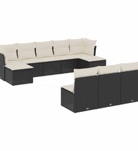 10-tlg. Garten-Sofagarnitur mit Kissen Schwarz Poly Rattan