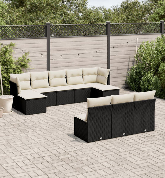 10-tlg. Garten-Sofagarnitur mit Kissen Schwarz Poly Rattan