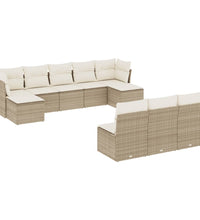 10-tlg. Garten-Sofagarnitur mit Kissen Beige Poly Rattan