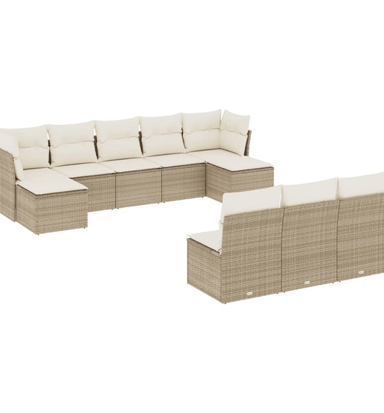 10-tlg. Garten-Sofagarnitur mit Kissen Beige Poly Rattan