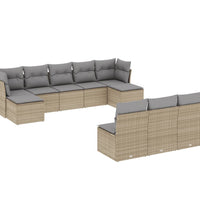 10-tlg. Garten-Sofagarnitur mit Kissen Beige Poly Rattan