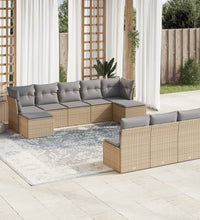 10-tlg. Garten-Sofagarnitur mit Kissen Beige Poly Rattan