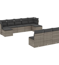 10-tlg. Garten-Sofagarnitur mit Kissen Grau Poly Rattan