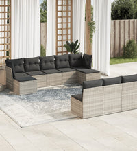 10-tlg. Garten-Sofagarnitur mit Kissen Hellgrau Poly Rattan