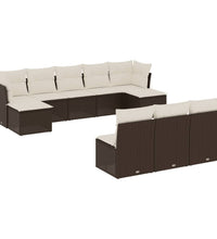 10-tlg. Garten-Sofagarnitur mit Kissen Braun Poly Rattan