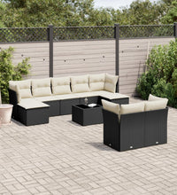 10-tlg. Garten-Sofagarnitur mit Kissen Schwarz Poly Rattan