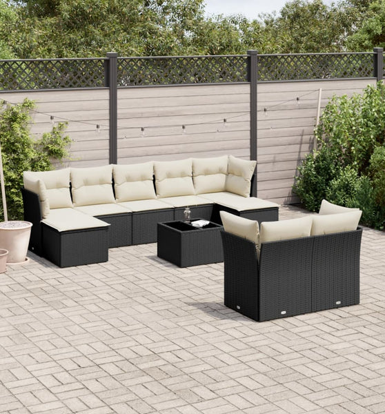 10-tlg. Garten-Sofagarnitur mit Kissen Schwarz Poly Rattan
