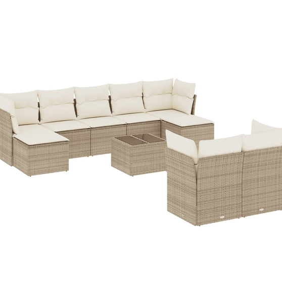 10-tlg. Garten-Sofagarnitur mit Kissen Beige Poly Rattan