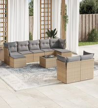 10-tlg. Garten-Sofagarnitur mit Kissen Beige Poly Rattan