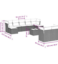 10-tlg. Garten-Sofagarnitur mit Kissen Grau Poly Rattan