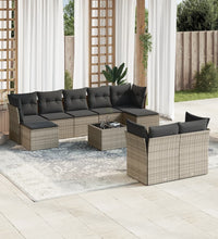 10-tlg. Garten-Sofagarnitur mit Kissen Grau Poly Rattan