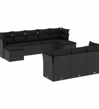 10-tlg. Garten-Sofagarnitur mit Kissen Schwarz Poly Rattan