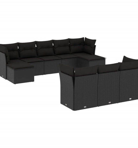 10-tlg. Garten-Sofagarnitur mit Kissen Schwarz Poly Rattan