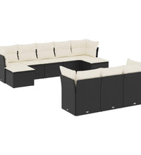 10-tlg. Garten-Sofagarnitur mit Kissen Schwarz Poly Rattan