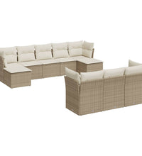 10-tlg. Garten-Sofagarnitur mit Kissen Beige Poly Rattan