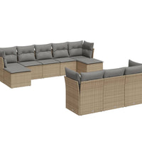 10-tlg. Garten-Sofagarnitur mit Kissen Beige Poly Rattan