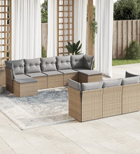 10-tlg. Garten-Sofagarnitur mit Kissen Beige Poly Rattan