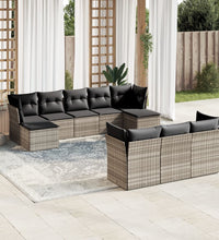 10-tlg. Garten-Sofagarnitur mit Kissen Hellgrau Poly Rattan