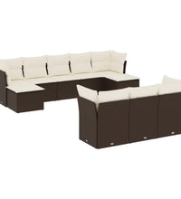 10-tlg. Garten-Sofagarnitur mit Kissen Braun Poly Rattan