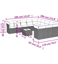 12-tlg. Garten-Sofagarnitur mit Kissen Braun Poly Rattan