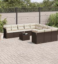 12-tlg. Garten-Sofagarnitur mit Kissen Braun Poly Rattan